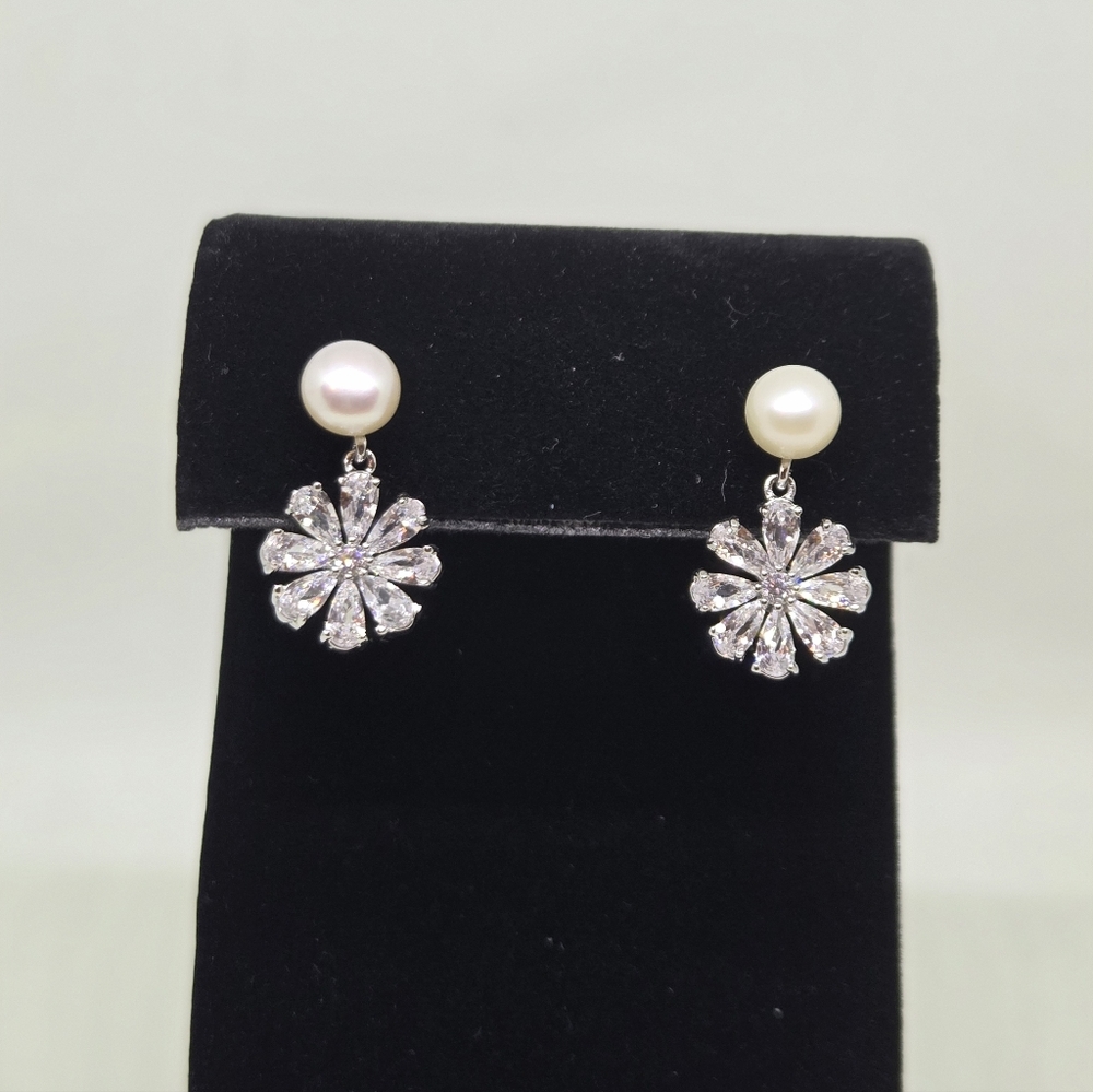 Crystal Bloom Pearl Earrings